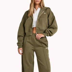 Conjunto de Sudadera Corta y Pantalones Anchos de Algodón Pesado para Mujer, Personalizable con Logotipo y Color, Estilo Athleisure de Lujo, Venta al por Mayor, OEM - Product Image 4