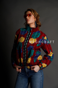 Chaqueta Bomber Acolchada para Mujer, Talla Grande, Transpirable, Ecológica, con Bordado Suzani, Diseño Floral, Tejida a Mano - Product Image 6