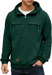 Custom <b>Men's</b> Half Zip Hoodie Front <b>Pouch</b> Pocket Long Sleeve Eco-Friendly Quick Dry Cotton Fleece Winter ODM Factory Direct - Product Image 2