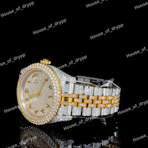 Montre de luxe en acier inoxydable entièrement pavée de diamants Moissanite Iced Out, style Hip Hop pour hommes, avec testeur de diamants - Product Image 3
