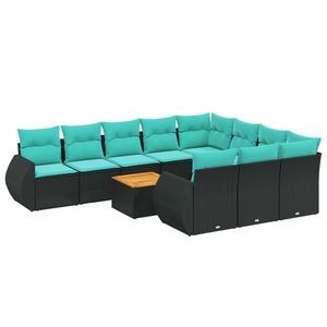 Juego de sofás de jardín de ratán sintético negro de 11 piezas con cojines para muebles de patio - Product Image 2