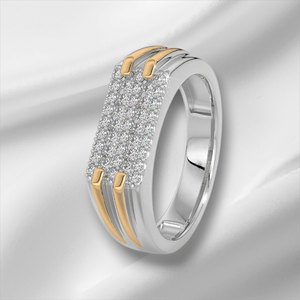 Anillo de Plata de Ley 925 de Primera Calidad con Circonitas Cúbicas, Diseño de Línea Dorada, Banda Ancha, Anillo de Moda para Boda - Product Image 4