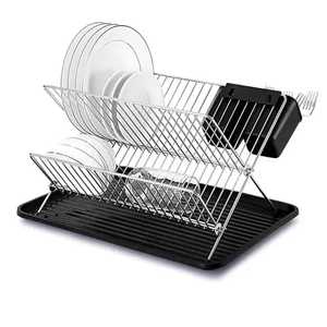 Escurridor de platos de acero inoxidable de 2 niveles, organizador de almacenamiento de platos y tazones para encimera de cocina. - Product Image 3