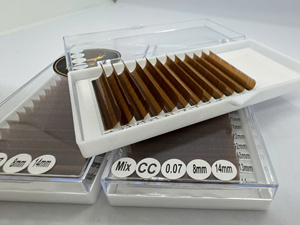 Extensions de cils en éventail pré-faits faits à la main, mélange CC 0.07, en fibre synthétique PBT coréenne, souple, noir, en plateau, vente en gros - Product Image 2