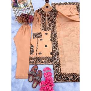 DESIGNER CHINON BRODERIE SEQUENCE TRAVAIL HAUT BAS AVEC DUPATTA PEACH - Product Image 4