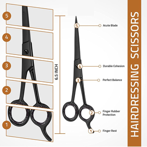 Ciseaux de coiffure professionnels en acier inoxydable, lame tranchante, manche en acier inoxydable, pour droitiers, manche long noir, salon de coiffure - Product Image 2