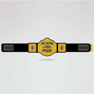 Ceinture de championnat de lutte Huzaim Elite Sports avec logo personnalisé, plaque centrale dorée, quatre plaques latérales, sangle noire, métal, crête d'aigle - Product Image 1