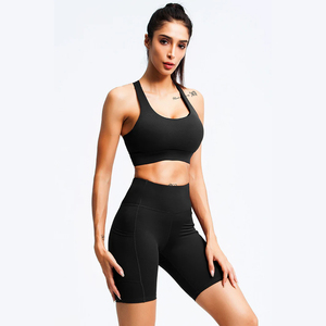 Ensemble de yoga 2 pièces pour femme, haut court sans couture taille haute et short, couleur unie, dos nageur, vêtements de sport compressifs pour le fitness - Product Image 4