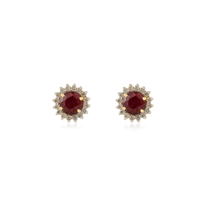 Magnifiques boucles d'oreilles clous en or jaune pur 14 carats, serties de rubis et de diamants véritables, personnalisées en usine, cadeau pour femme - Product Image 1