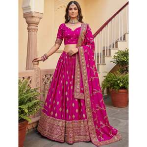 Plus Size Embroidered Silk Lehenga Choli in Gorgeous <b>Pink</b> for <b>Wedding</b> - Product Image 1