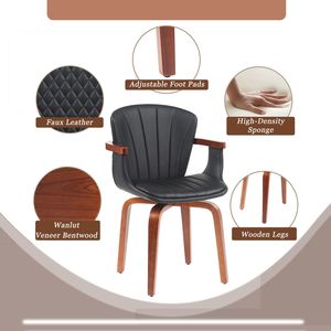 Set di 2 Sedie da Pranzo Girevoli in Legno Curvato Stile Mid-Century Moderno, Sedie Decorative in Pelle PU Termopressata Nera - Product Image 6