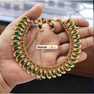 High Quality Traditional South Indian Ethnic Brass Bridal <b>Set</b> Zircon Flower Design Rose <b>Gold</b> Plated Women's Engagement Wedding - Product Image 1