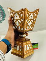 Brûleur d'encens en bois de santal fait main avec incrustation de nacre, style arabe, Mubakhir, religieux, écologique