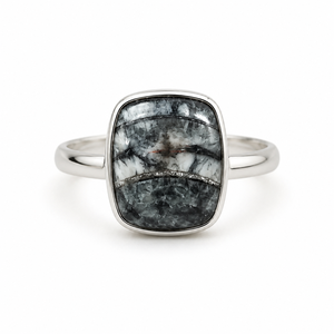 Natural Orthoceras Gemstone <b>Ring</b> 925 Sterling Silver Cushion Cabochon Bezel Setting Women's Party Jewelry - Product Image 1