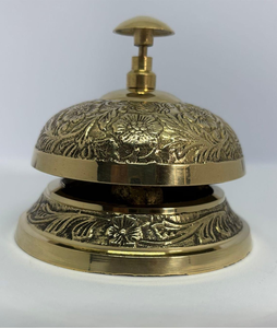 Cloche de service en laiton doré antique à motif floral, cloche à bouton-pression gravée, cloche de réception vintage pour hôtel, cloche de comptoir de restaurant, cloche de table - Product Image 4