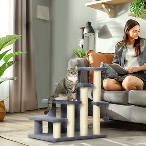 Tiragraffi per Gatti Grigio a 4 Livelli con Pali in MDF, Struttura per Arrampicata per Letti Alti e Divani, Confezionato in Cartone - Product Image 2