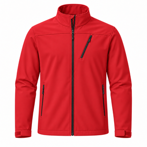 Men's <b>Red</b> Fleece <b>Jacket</b> <b>Waterproof</b> Hooded Stand Collar Zipper Front Quick Dry 220g Casual Winter Outerwear - Product Image 1