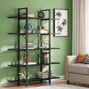 Vintage Industrial Style Bookshelf in <b>Black</b> Elegant <b>Bookcase</b> Design - Product Image 5