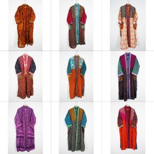 Kimono de Talla Única con Estampado Floral Vintage, Saari de Seda con Parches, Elegante y Casual, con Cierre de Cordón, Suave, Transpirable y Sexy, de Longitud Completa - Product Image 1