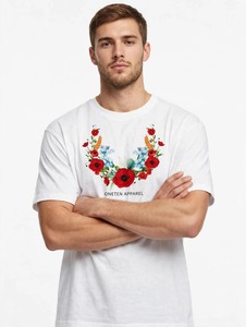 ONETEN APPAREL <b>Men's</b> White <b>T</b>-<b>Shirt</b> Short Sleeve O-Neck <b>Floral</b> Print Cotton Tee - Product Image 2