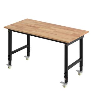 Banc de travail en bois de chêne réglable de 48 x 24 pouces, capacité de 1500 livres, réglage de la hauteur de 28,5 à 42,3 pouces, table de travail en bois massif robuste - Product Image 1