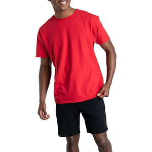T-shirt rouge à manches courtes pour homme, 100 % coton, coupe classique, col rond, couleur unie, jersey tricoté respirant - Product Image 1