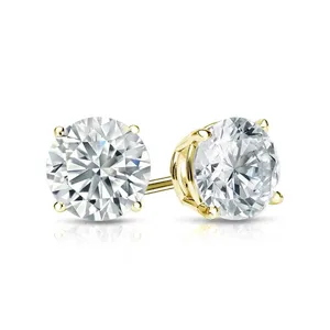 Tishya Diamond Unisex Moissanite <b>Stud</b> Earrings Gold Plated 925 Sterling <b>Silver</b> Trendy Gift Jewelry - Product Image 2