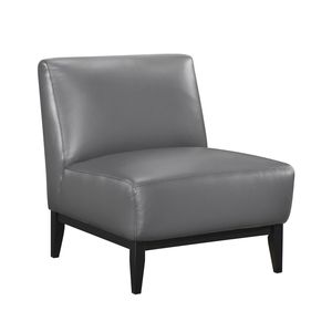 Lussuosa Poltrona Imbottita in Pelle Grigia con Cuscino e Schienale, Struttura in Legno Massello per Arredamento Soggiorno - Product Image 1