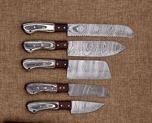 Ensemble de couteaux de cuisine japonais professionnels écologiques de haute qualité, 5 pièces, avec acier Damas à 67 couches et manche en bois Pakka - Product Image 3
