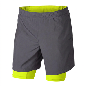 Pantalones Cortos Deportivos Grises Sólidos para Hombre, Cintura Media, Elásticos, de Secado Rápido, de Spandex y Poliéster, Tejido de Punto, Cortos - Product Image 2