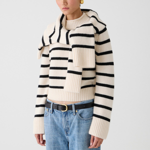 Cream Striped Long Sleeve Knit <b>Sweater</b> Women's <b>Turtleneck</b> Pullover Winter Knitwear Crop TopC LOGO OEM & ODM Women <b>Sweater</b> - Product Image 5