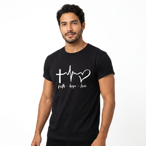 เสื้อยืดแขนสั้นผู้ชายพิมพ์ลาย Faith Hope Love Cross Heart ผ้าฝ้าย 100% ทรงปกติ คอกลม ระบายอากาศได้ดี เป็นมิตรกับสิ่งแวดล้อม - Product Image 2