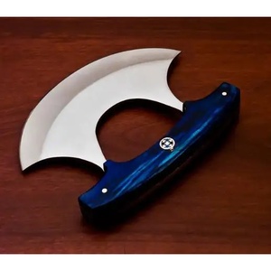 Couteau à découper en acier Damas avec manche en résine bleue, finition mate, écologique, ambidextre, avec étui en cuir - Product Image 5