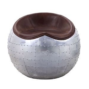 Pouf da sella marrone retrò con sgabelli e pouf in alluminio - Product Image 4
