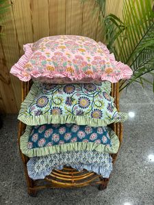 Funda de cojín cuadrada hecha a mano con volantes de algodón, estilo indio, colorida, con volantes, decorativa, estampada, para sofá, decoración del hogar. - Product Image 2