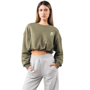 Womens Cropped <b>Crewneck</b> Sweatshirt Soft Fleece Long Sleeve Casual Lounge Streetwear Top Relaxed Fit Everyday Comfort Wear - Product Image 1