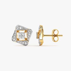 Pendientes de Oro Amarillo con Diamantes Cultivados en Laboratorio, Diseño Geométrico en Forma de Cojín - Product Image 5