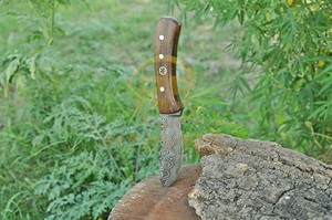 Couteau de chasse artisanal en acier Damas, manche ergonomique en bois, lame fixe ultra-affûtée pour le camping et la survie en extérieur - Product Image 2