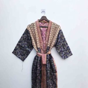 Robe de Demoiselle d'Honneur Kimono en Soie Longue Faite Main de Haute Qualité, Style Vintage Patchwork, Ensemble de Nuisette pour Femme, Taille Unique - Product Image 1