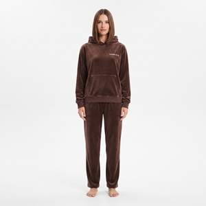 Conjunto de Sudadera con Capucha y Pantalones Deportivos de Terciopelo Marrón para Mujer, Chándal Informal de Longitud Completa con Logotipo Frontal, Ropa de Invierno - Product Image 1