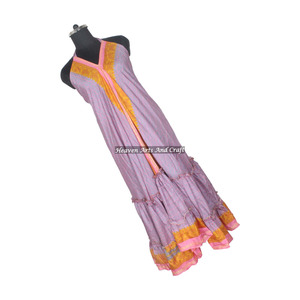 Vestido maxi de sari de seda vintage con estampado de diseño bohemio para mujer, vestido con tirantes, estilo étnico bohemio, multicolor, de verano. - Product Image 5