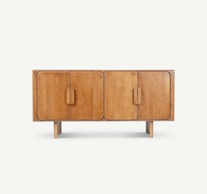 Aparador Pequeño Minimalista de Madera de Teca Maciza con Puertas Dobles, Almacenamiento Moderno para Comedor, Sala de Estar y Dormitorio - Product Image 1