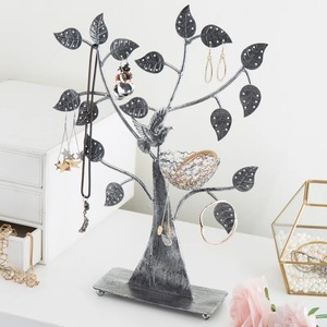 Metal Jewelry <b>Tree</b> Stand with Leaf <b>Branches</b> and Bird Design for Necklaces Earrings Bracelets Organizer - Product Image 5