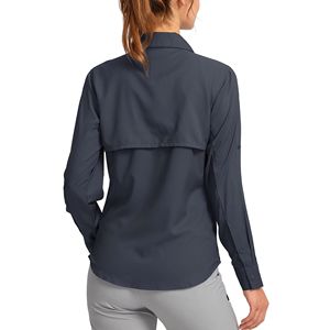 Camisa de Pesca de Manga Larga para Mujer, con Botones, Color Azul Marino Sólido, Protección UPF 50 Anti-UV, Camisa Informal para Actividades al Aire Libre - Product Image 6