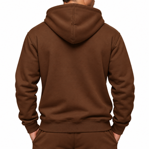 เสื้อฮู้ดซิปผู้ชายสีน้ำตาล ผ้าฝ้ายฟลีซ 100% สไตล์ฮิปฮอป เหมาะสำหรับฤดูหนาว มีกระเป๋าหน้า ทรงปกติ - Product Image 2