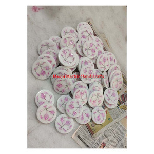 Miroir multicolore en marbre rose vert incrusté de haute qualité avec forme ronde brillant naturel poli pour la décoration de Noël - Product Image 5