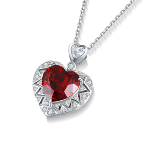 Timeless Diamond <b>Pendant</b> Necklace Heart Cut Diamond <b>Pendant</b> With Red Center Stone 925 Silver Women's Romantic Wedding Jewelry - Product Image 2