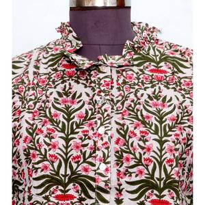 เสื้อคลุมผู้หญิง-สไตล์วินเทจเกาหลี ลายดอกไม้ ผ้าฝ้าย 100% เป็นมิตรกับสิ่งแวดล้อม ระบายอากาศได้ดี แขนพอง คอวี ทันสมัย ใส่ได้ทุกฤดู - Product Image 3