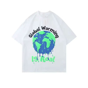 เสื้อยืดโอเวอร์ไซส์สีดำสำหรับผู้ชาย พิมพ์ลาย Global Warming Is Real ด้านหลัง สไตล์ลำลอง แขนสั้น คอกลม ผ้าถัก โพลีเอสเตอร์ 100% - Product Image 5
