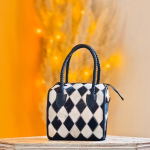 New Black White Hair Fur Checkered Diamond Pattern 100% Genuine Leather Sport Mini Speedy Duffle Bags Women's Travel Accessories - Product Image 4